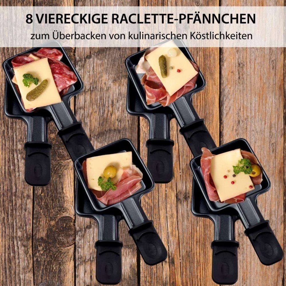 KESSMANN Raclette Raclette Grill mit Pfännchen elektrisch 8 Personen Inkl. 8 Spachteln &, 8 Raclettepfännchen, 1200,00 W, Eisen Grillplatte antihaft mobil Campinggrill Tischgrills Elektrogrill