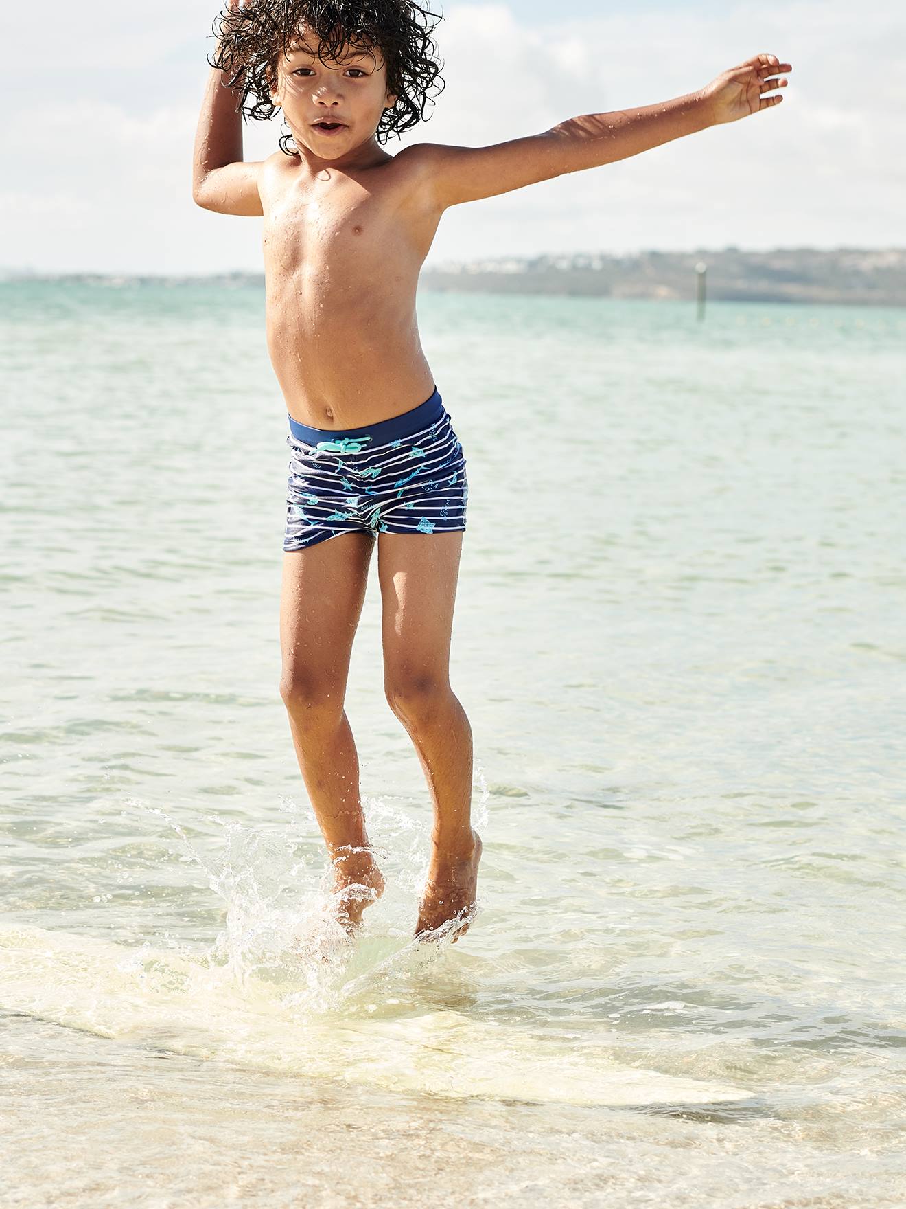 Boxer de bain imprimé tropical garçon rayé marine