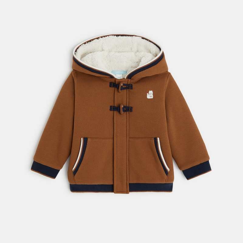 Manteau-pull maille fourré à capuche marron bébé garçon