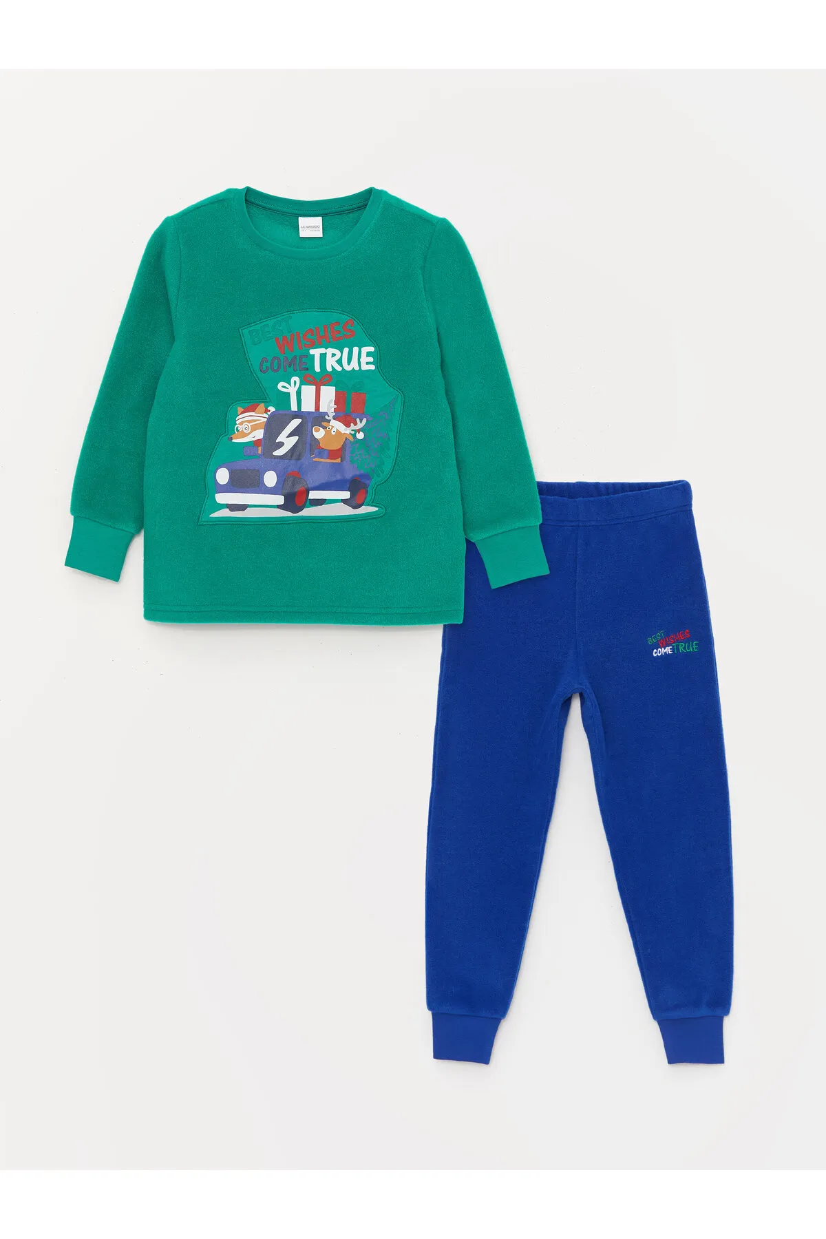 LC Waikiki  Jungen-Pyjama-Set aus Fleece mit Rundhalsausschnitt und Neujahrsmotiv