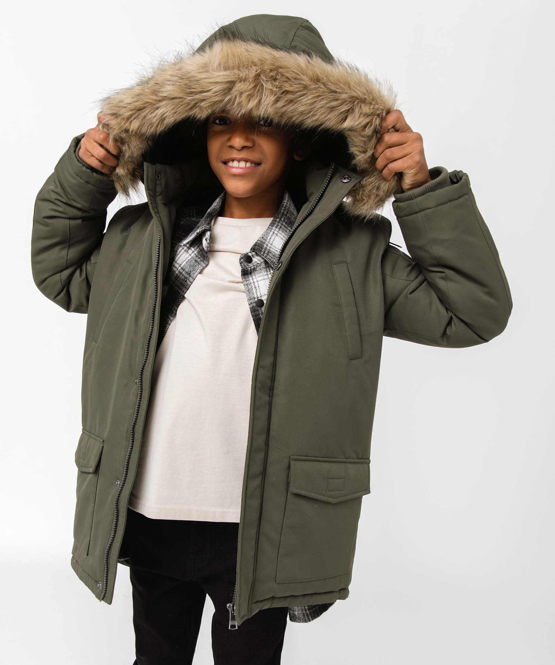 Blouson Garçon matelassé avec doublure sherpa et capuche f... kaki | GEMO