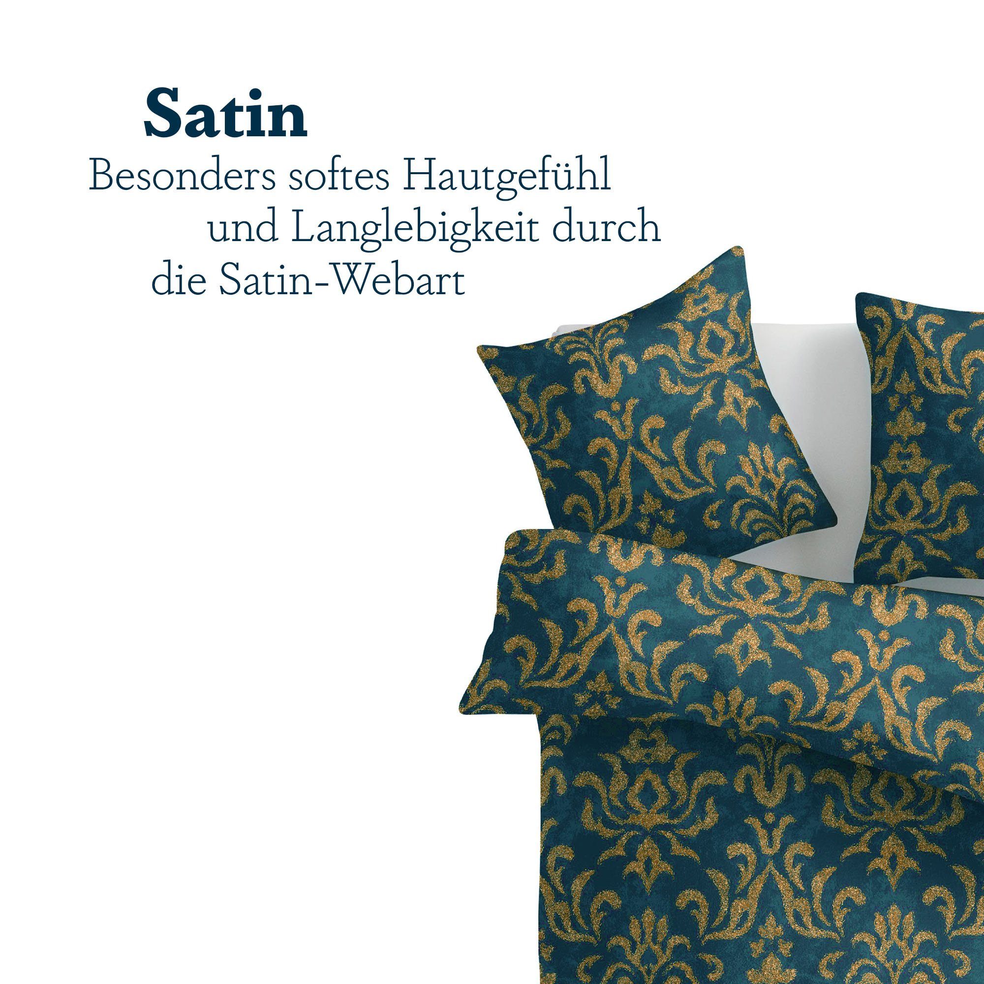 Bettwäsche 2tlg. Bettbezug + Kissenbezug - Floral / Ornament, Bestlivings, Satin Baumwolle, 100% Baumwolle, verd. Reißverschluss, Satin Qualität - Bettdeckenbezug