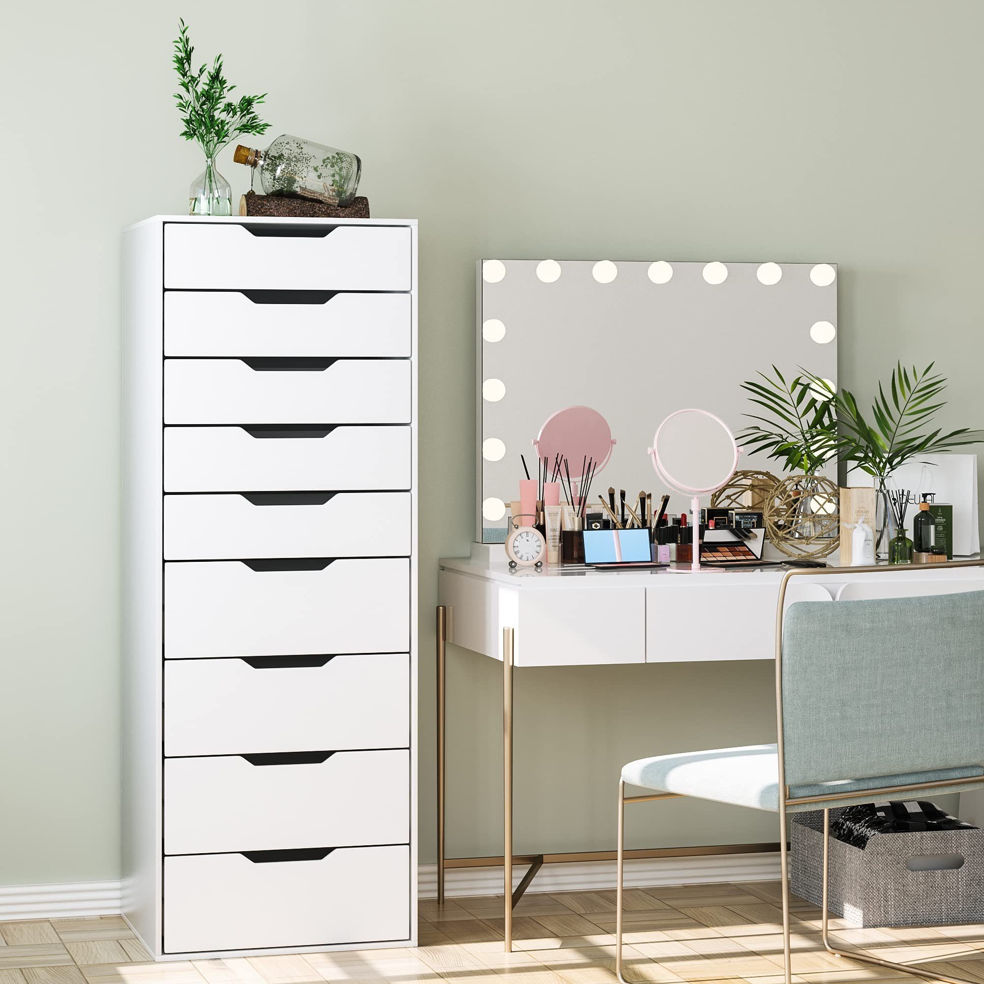 Homfa Kommode, Hochkommode, Schubladenschrank mit 9 Schubladen, weiß