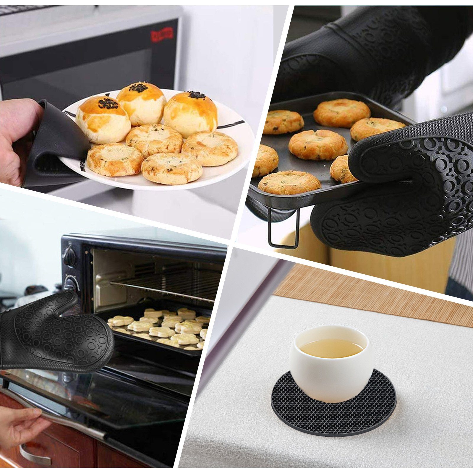 CALIYO Topflappen 6-Tlg Topfhandschuhe, Ofenhandschuhe aus Silikon, (6-tlg), mit rutschfestem Silikonmuster, 230°C Hitzebeständige Backhandschuhe