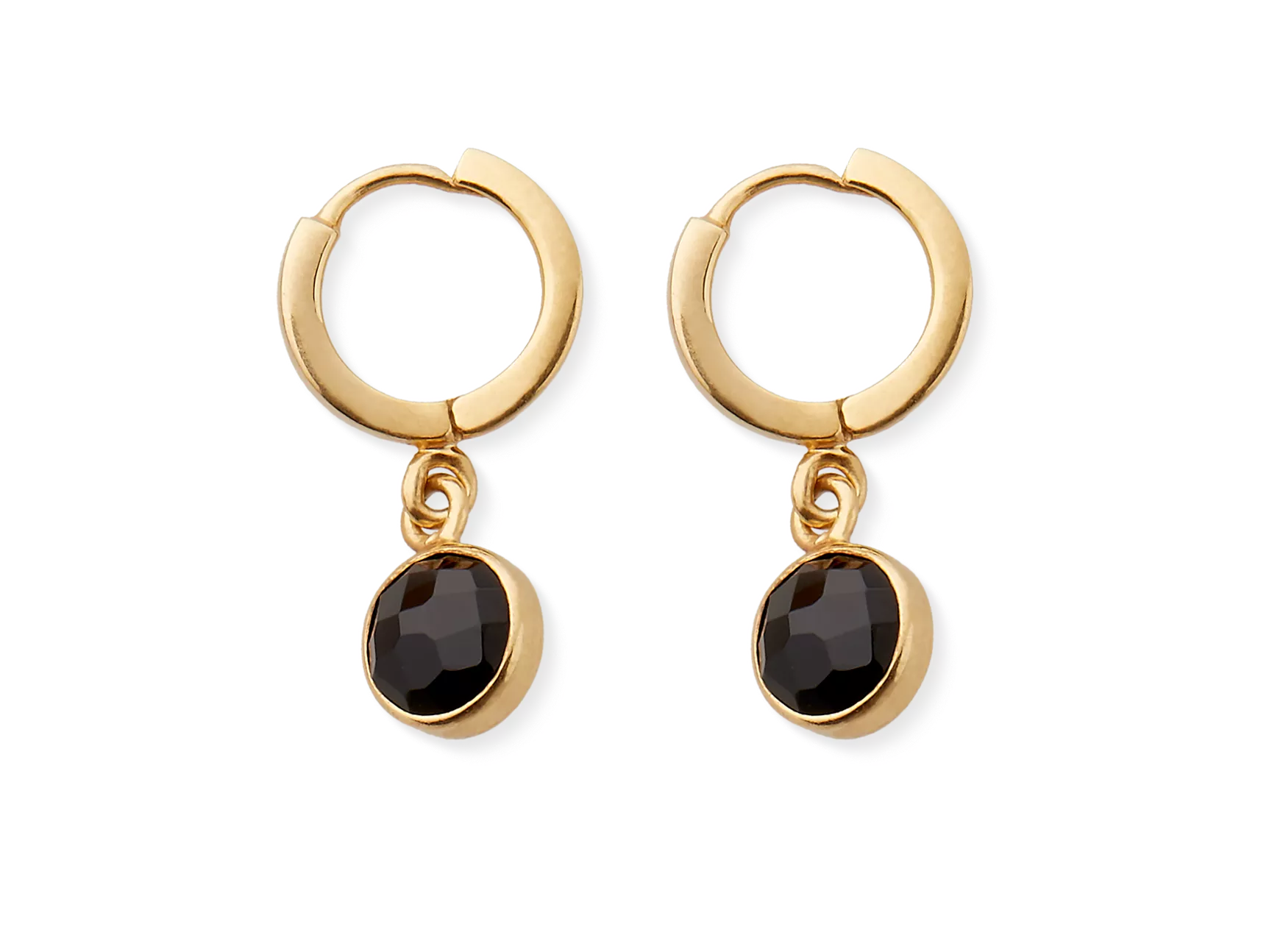 Créoles en onyx noir, taille ronde, plaquées or