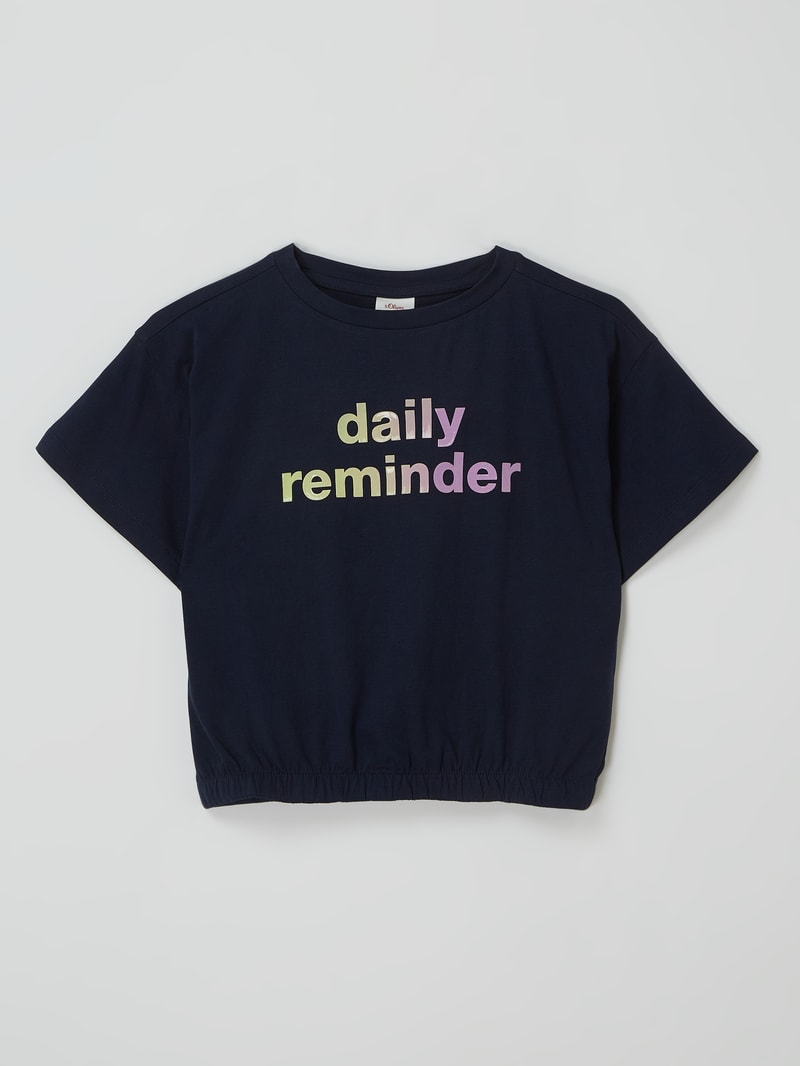 T-Shirt mit elastischem Saum in marineblau