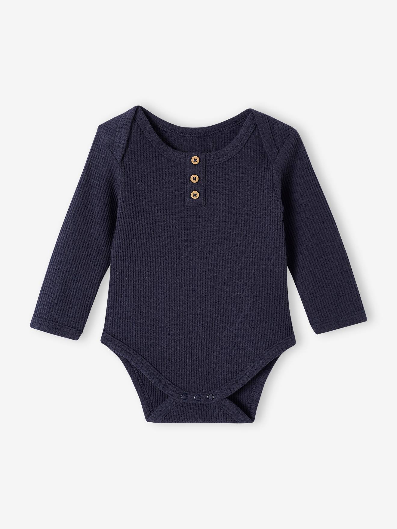 Vertbaudet 2er-Pack Baby Langarm-Bodys, Waffelpikee Oeko-Tex - pack nachtblau