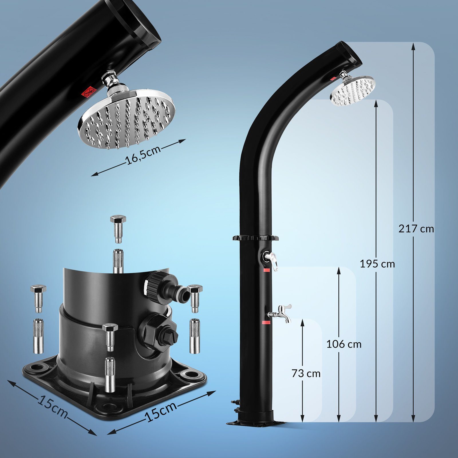 monzana Solardusche, 20 Liter Duschkopf 360° Schwenkbar max. 60°C Fußdusche Gartenschlauch