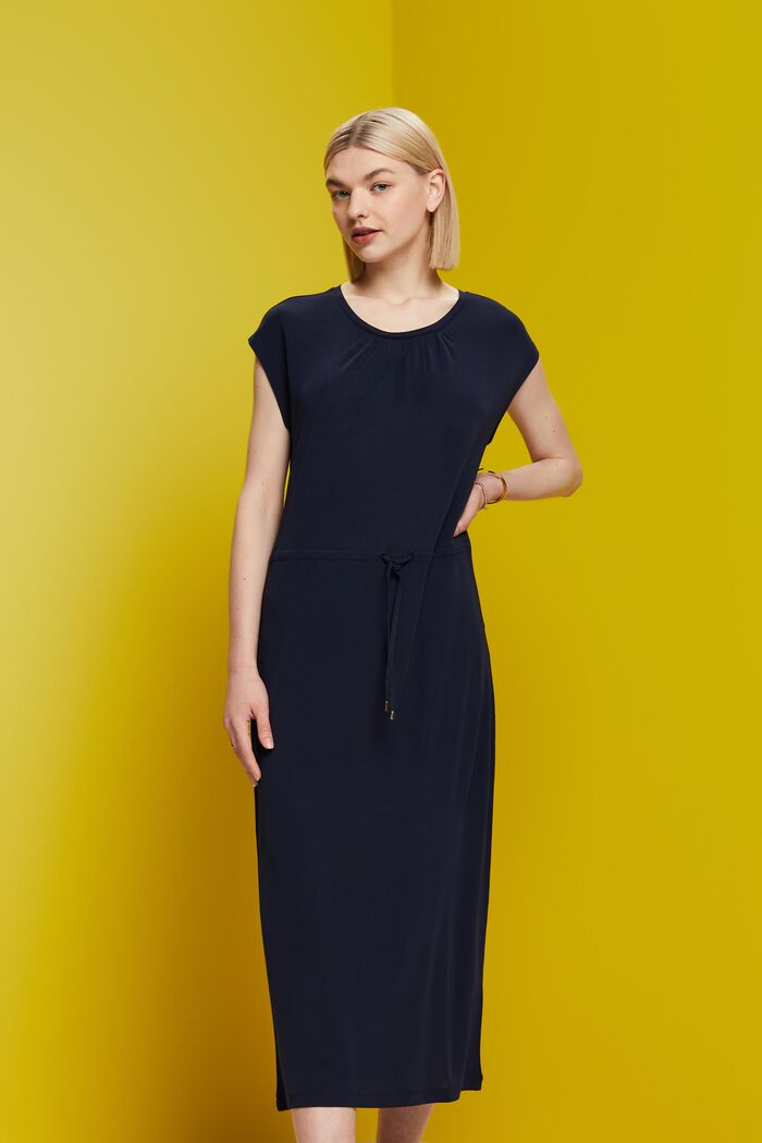 Crêpe-Midikleid mit Tunnelzug