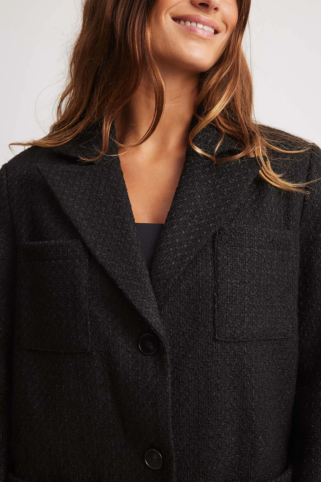 Langer Tweed-Mantel mit Taschendetail