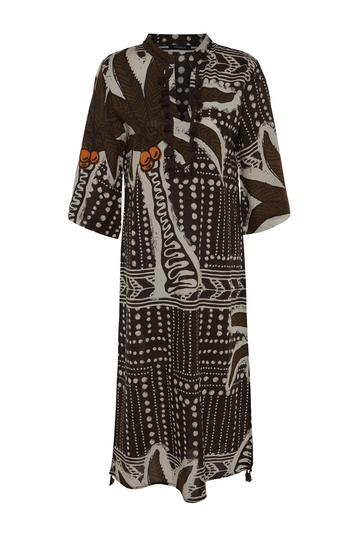 Trendyol Collection  Maxi-Kimono und Kaftan aus 100 % Baumwolle mit tropischem Muster, gewebt mit Quasten, TBESS20KM0024