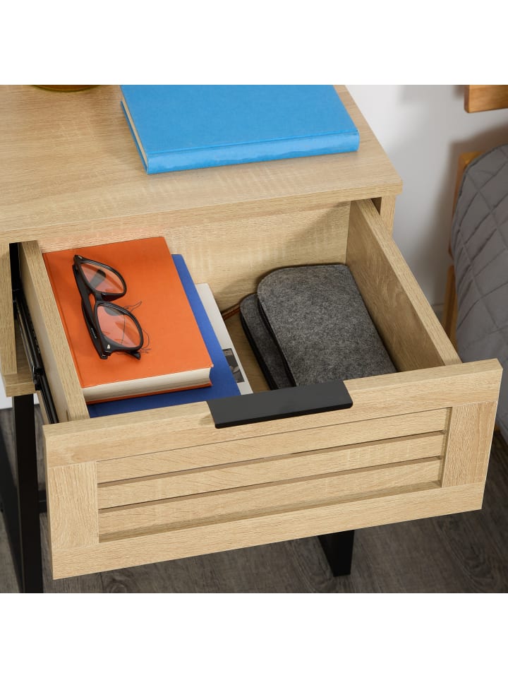 relaxdays Nachttisch in Natur/ Schwarz - (B)40 x (H)55,5 x (T)41,5 cm günstig kaufen onesize
