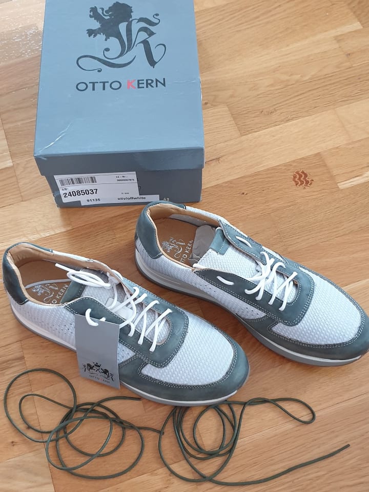 Otto Kern Leder-Sneakers in Weiß/ Oliv günstig kaufen 43