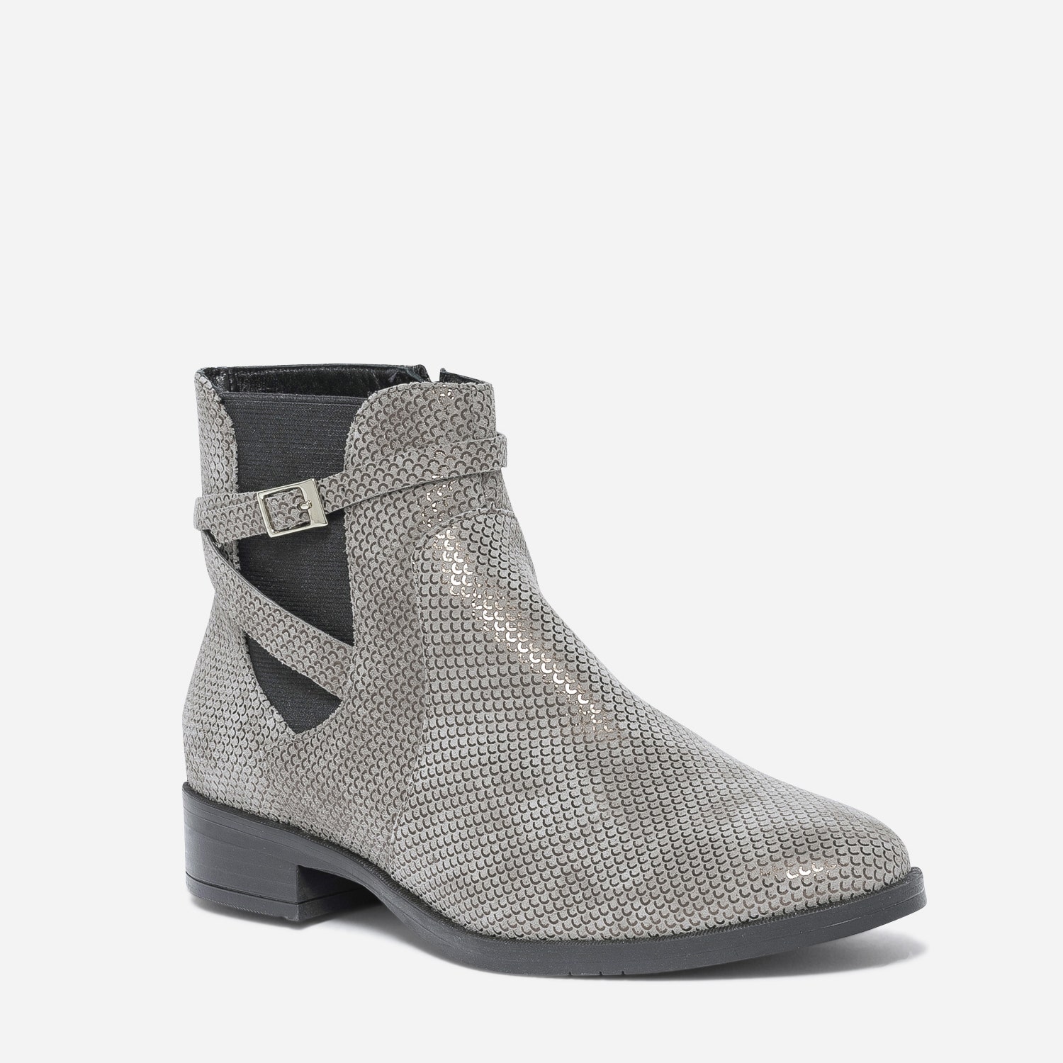 Chelsea boots ERAM FLEX gris cuir velours avec bride