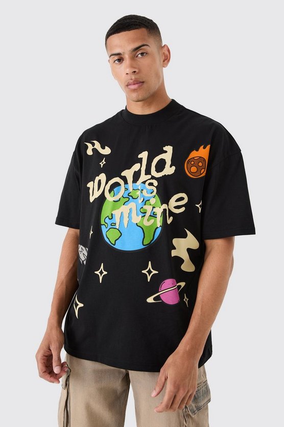 Oversize T-Shirt mit Space Print