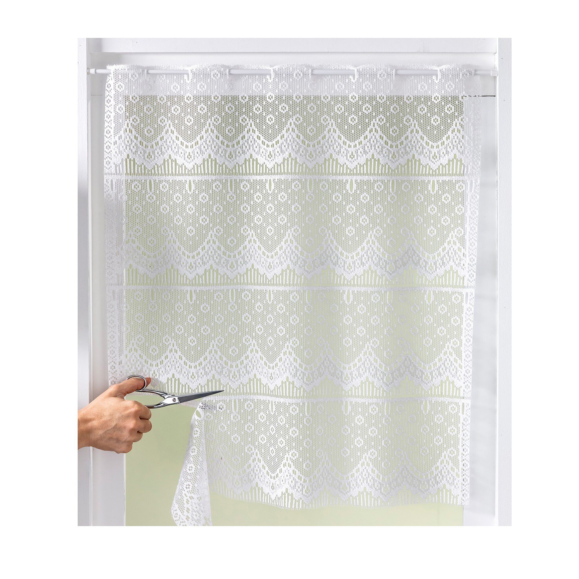 Rideau modulable hauteur dentelle maille