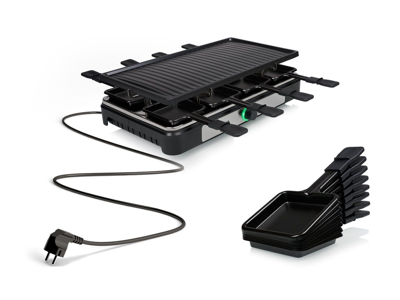 Tristar Raclette, 8 Raclettepfännchen, Gerät für 2-8 Personen Tischgrill Griddle Grillplatte Camping geeignet