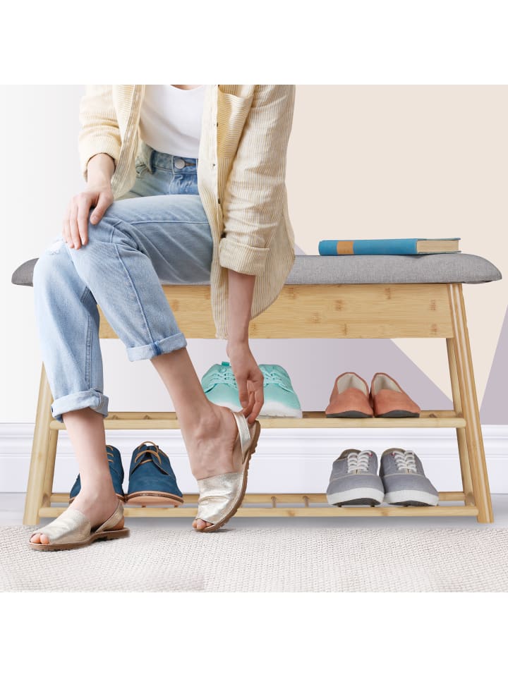 relaxdays Schuhbank in Natur - (B)90 x (H)48 x (T)28 cm günstig kaufen onesize
