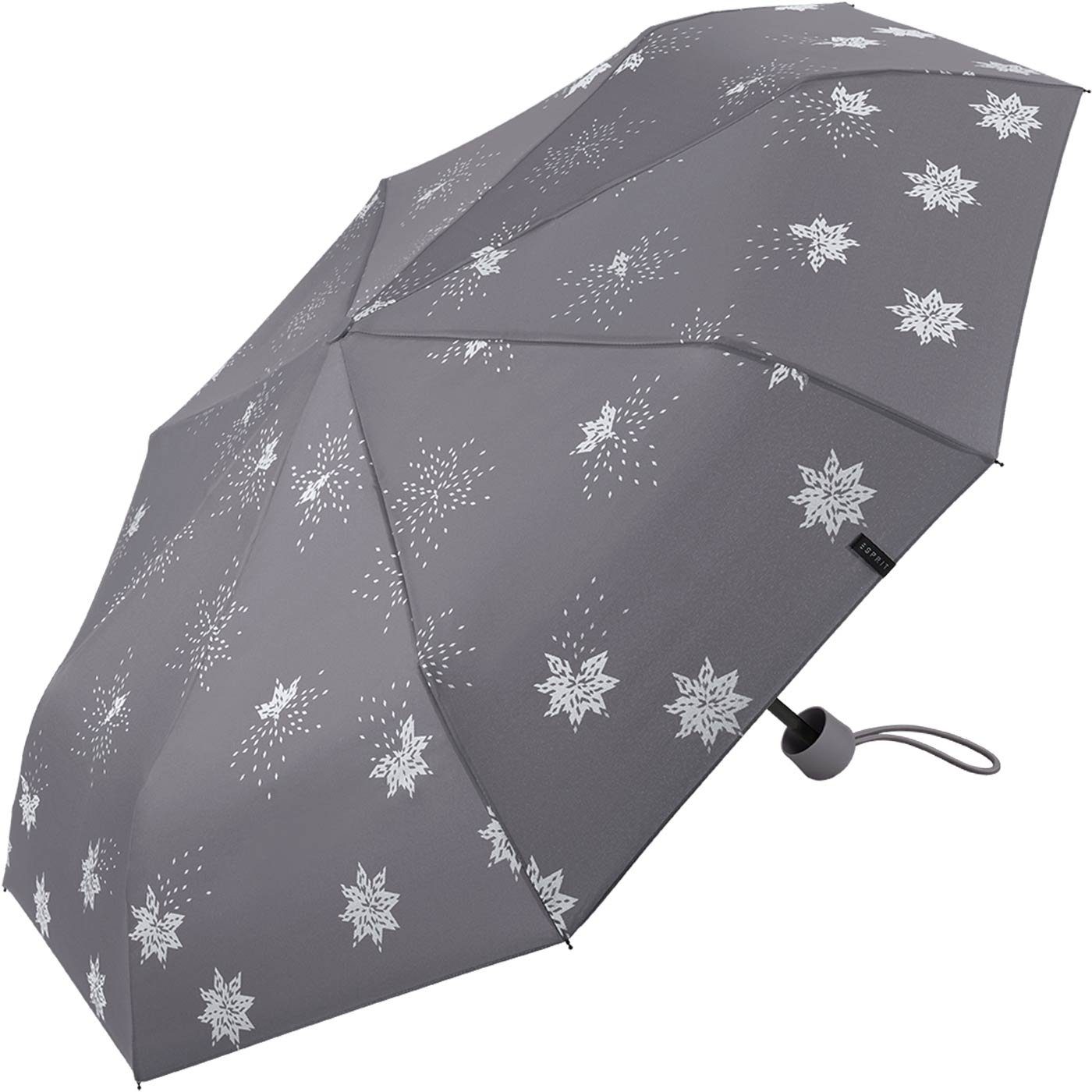 Esprit Langregenschirm schöner, kleiner Schirm für Damen, Bits and Stars - silber-metallic