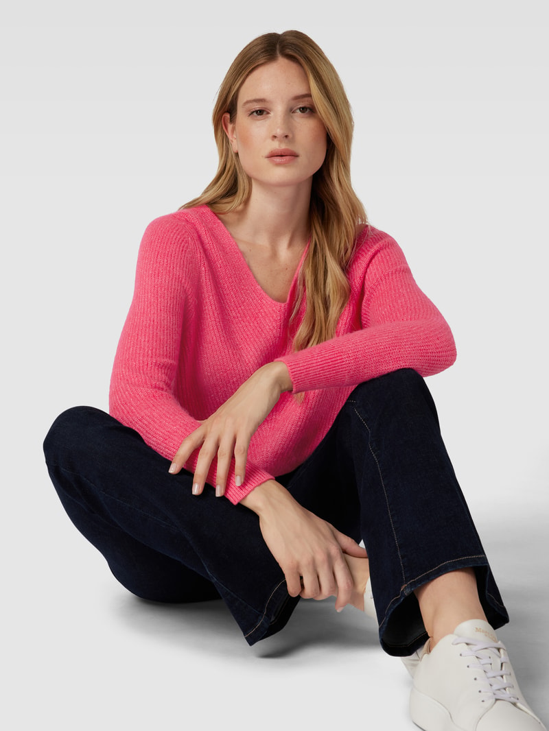 Strickpullover mit U-Boot-Ausschnitt in fuchsia meliert