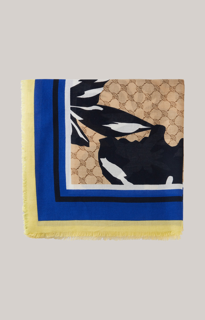 Tuch in Beige-Gelb-Blau gemustert