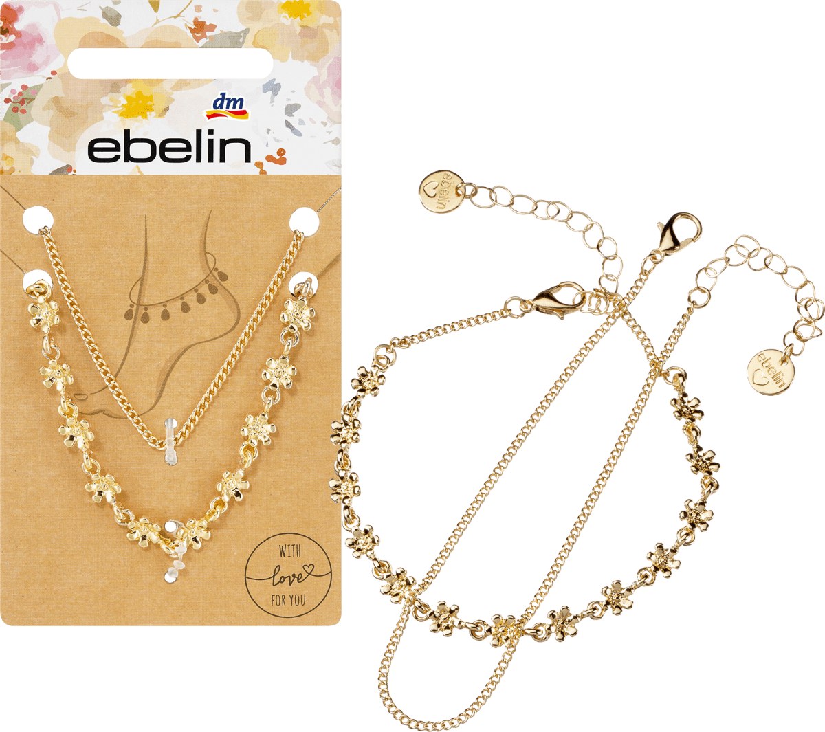 Fußketten Blumen Gold-Optik, 2 St