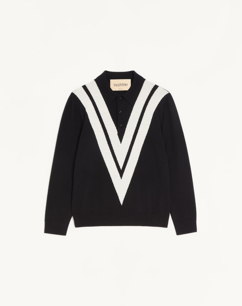 Valentino wollen poloshirt met ingelegde V-vorm