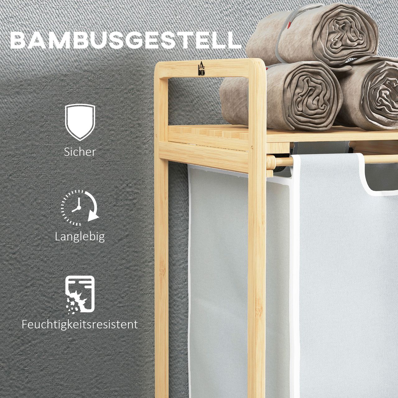 HOMCOM Wäschekorb Wäschebox mit 2 abnehmbaren Wäschesacke Wäschesortierer Bambus