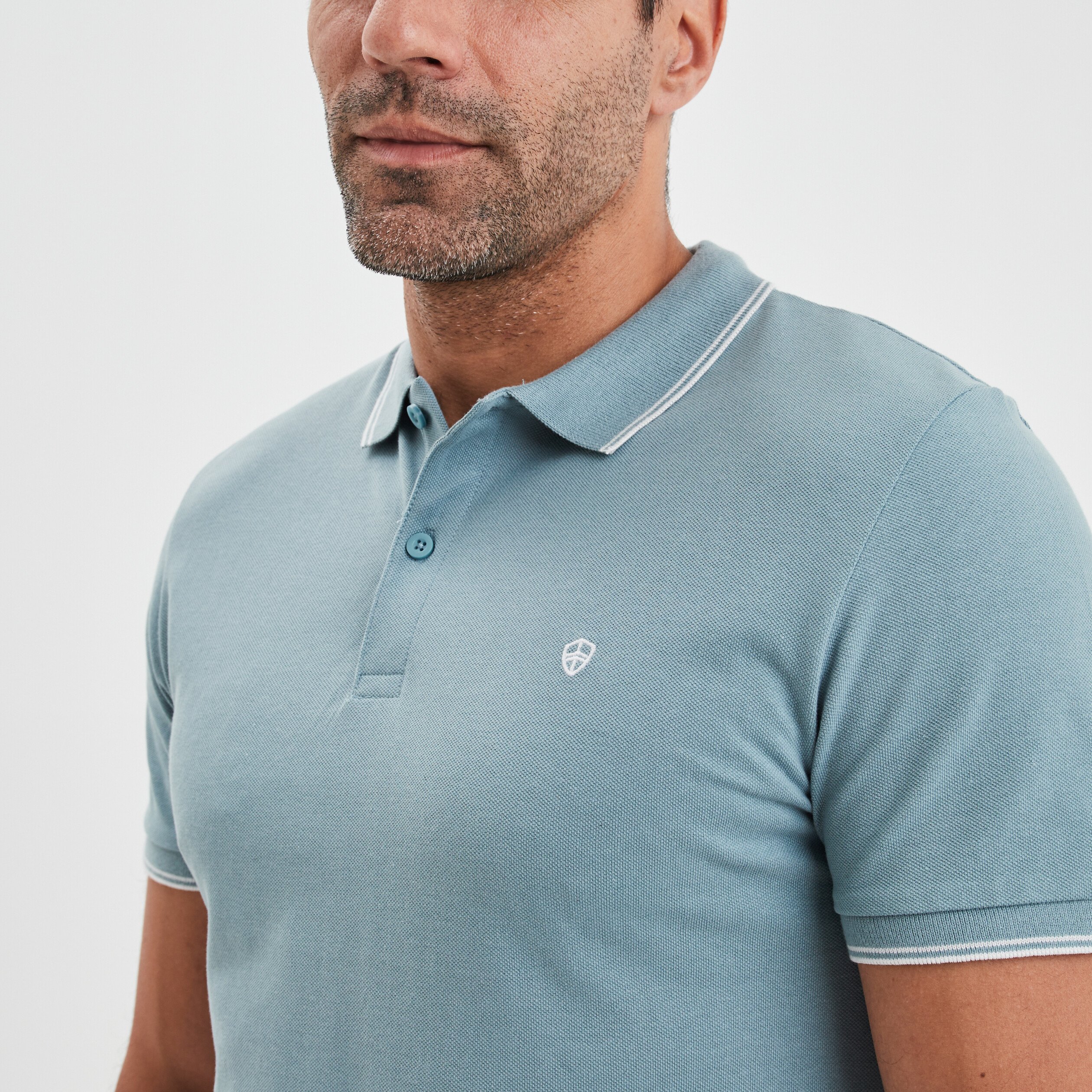 Polo manches courtes bords contrastés gris homme | La Halle
