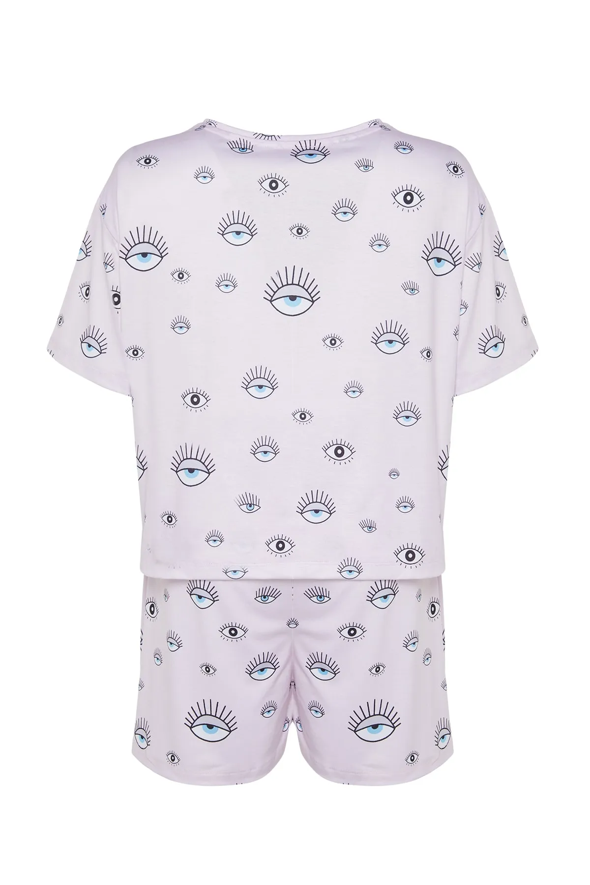 Trendyol Curve  Puderfarbenes, gemustertes Pyjama-Set aus Strick TBBSS22PT0233