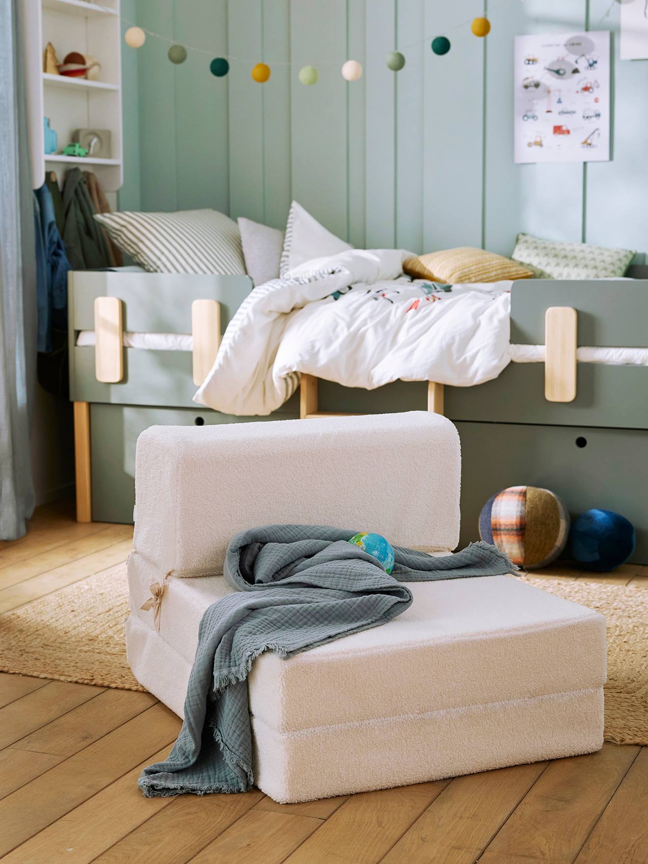 Vertbaudet Kinderzimmer Schlafsessel mit Teddyfleece COCOON - wollweiß