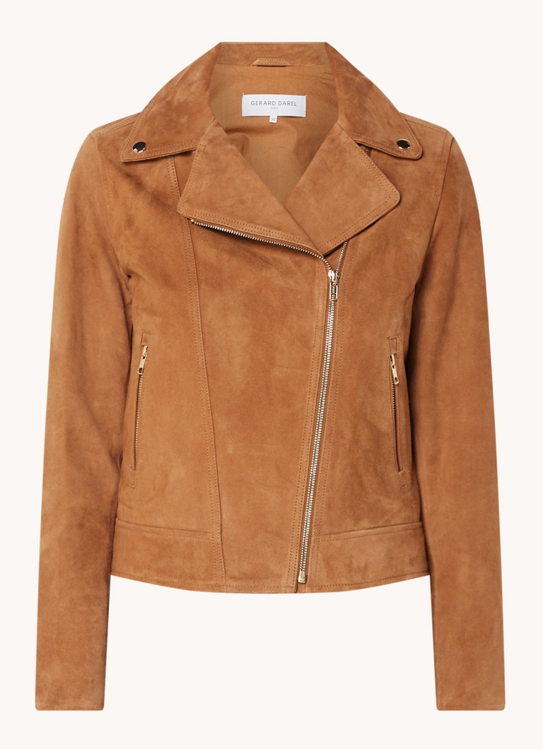 Gerard Darel Maud biker jacket in goat suede with zip pockets