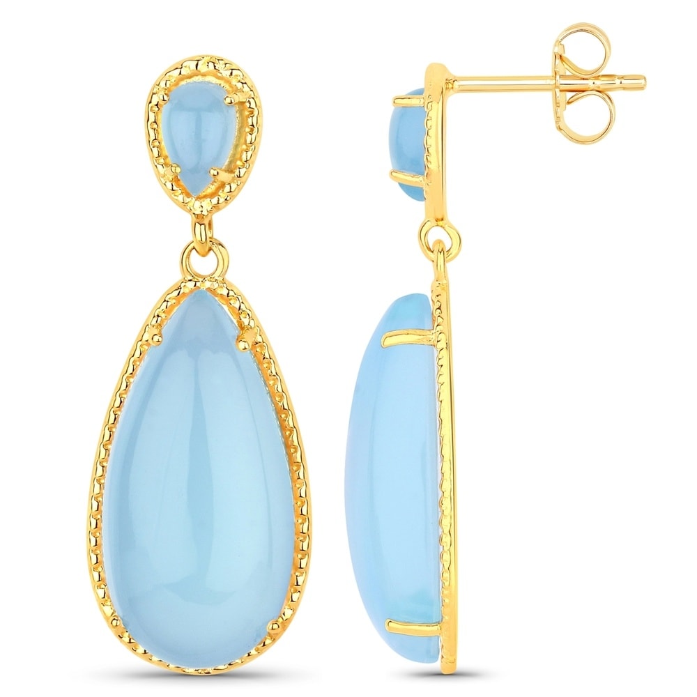 Rafaela Donata Boucles doreilles Argent sterling Calcédoine (teinture) en Or jaune Bijoux