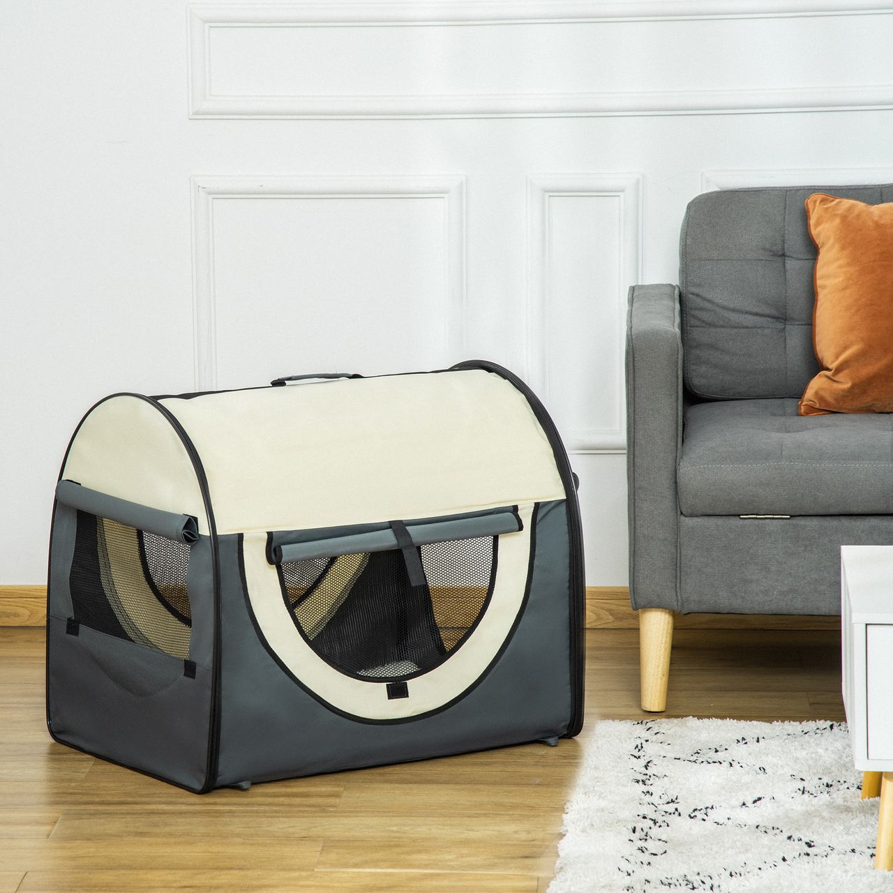 PawHut Hundebox Haustierrucksack mit Kissen faltbar Dunkelgrau 70 x 51 x 59 cm