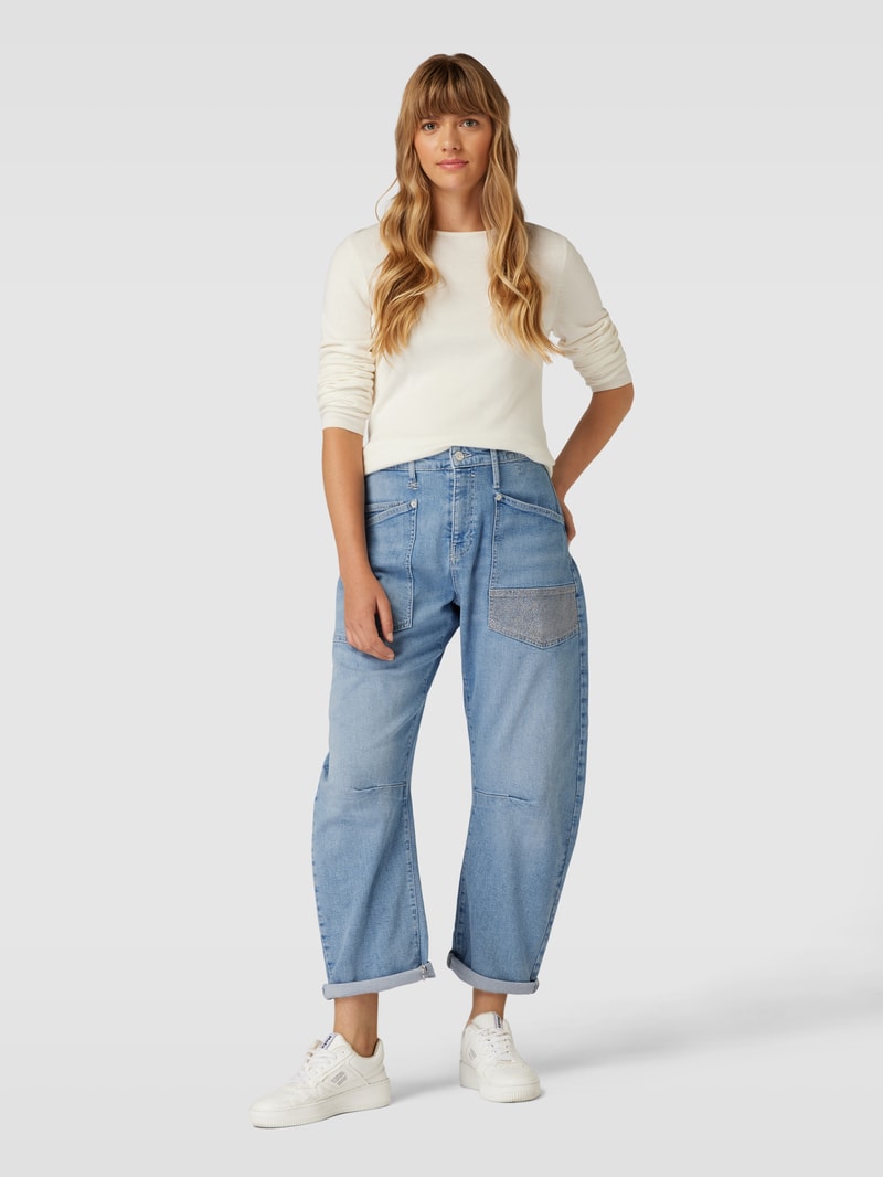 Baggy Jeans mit Ziersteinbesatz Modell 'CARGO GLAM' in hellblau