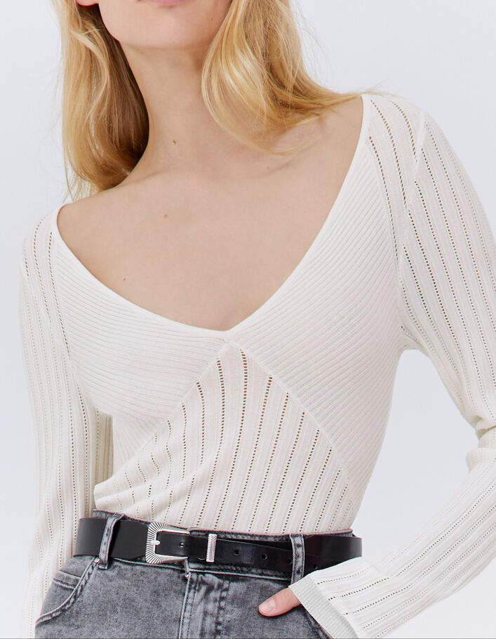 Pull écru tricot ajouré fantaisie Femme
