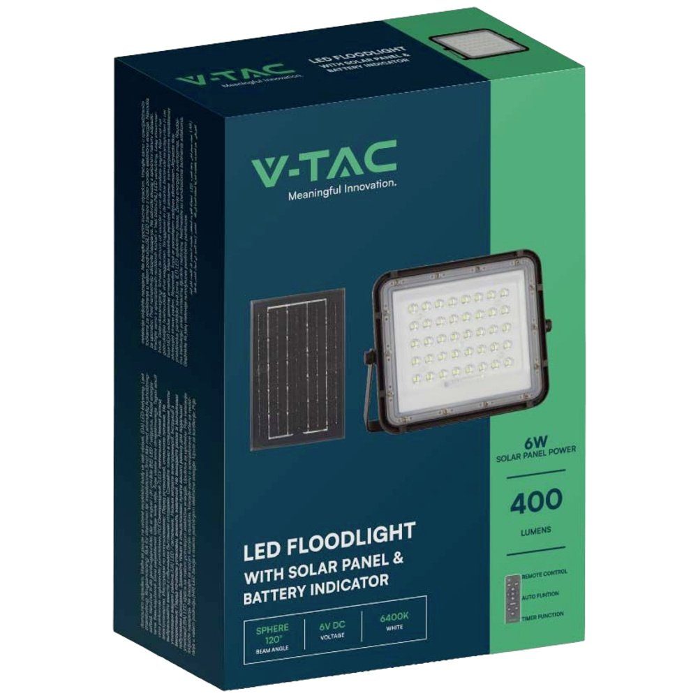 V-TAC LED Solarleuchte V-TAC VT-40W 7822 Solar-Spot Neutralweiß Schwarz