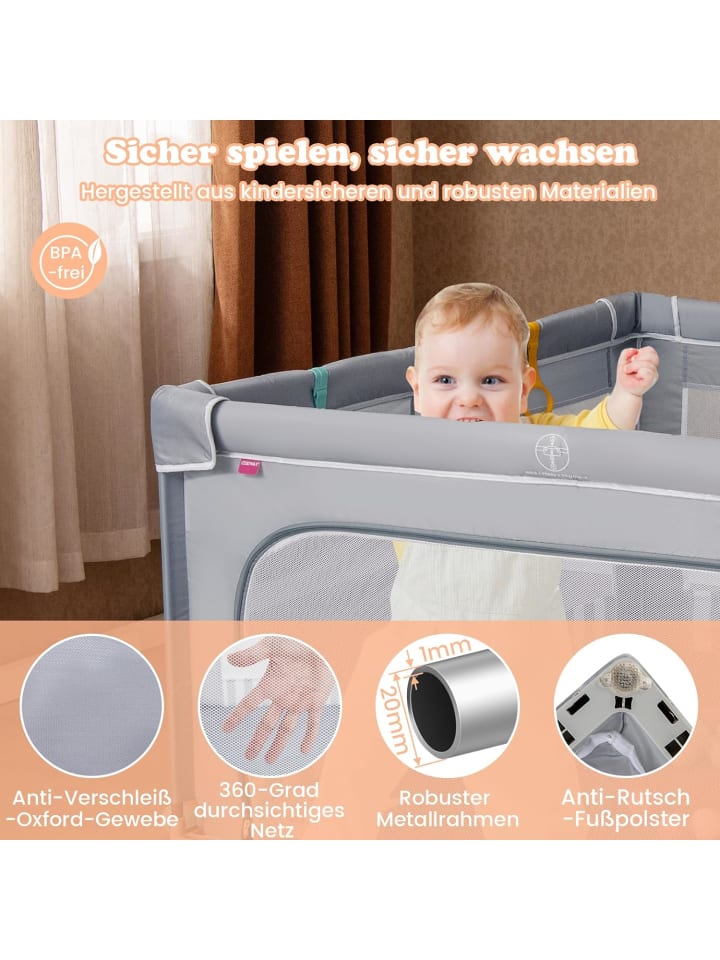 COSTWAY Laufgitter 150cm faltbar mit atmungsaktivem Netz & 50 Bälle in Grau günstig kaufen onesize