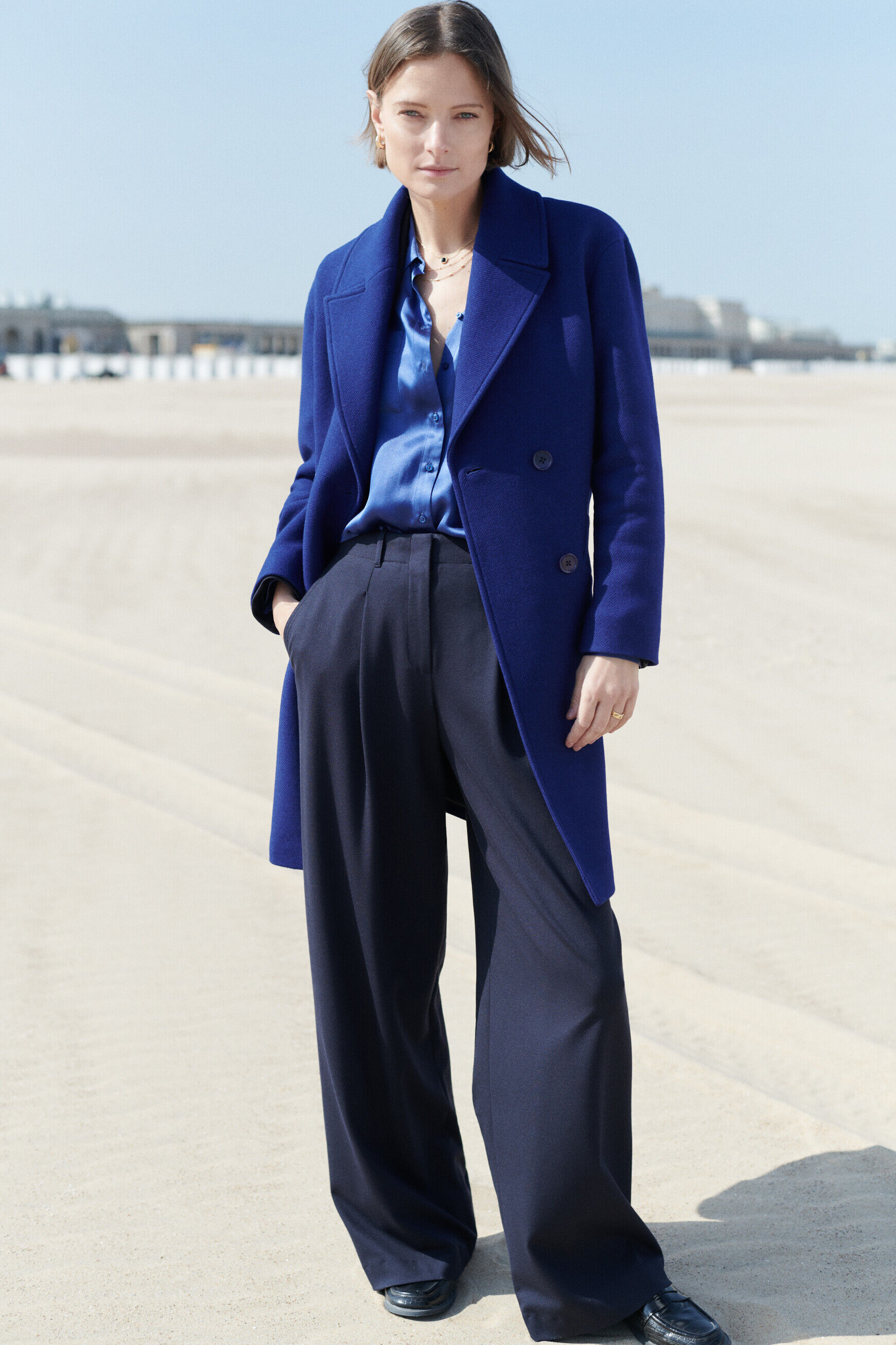 Pantalon principe bleu marine femme