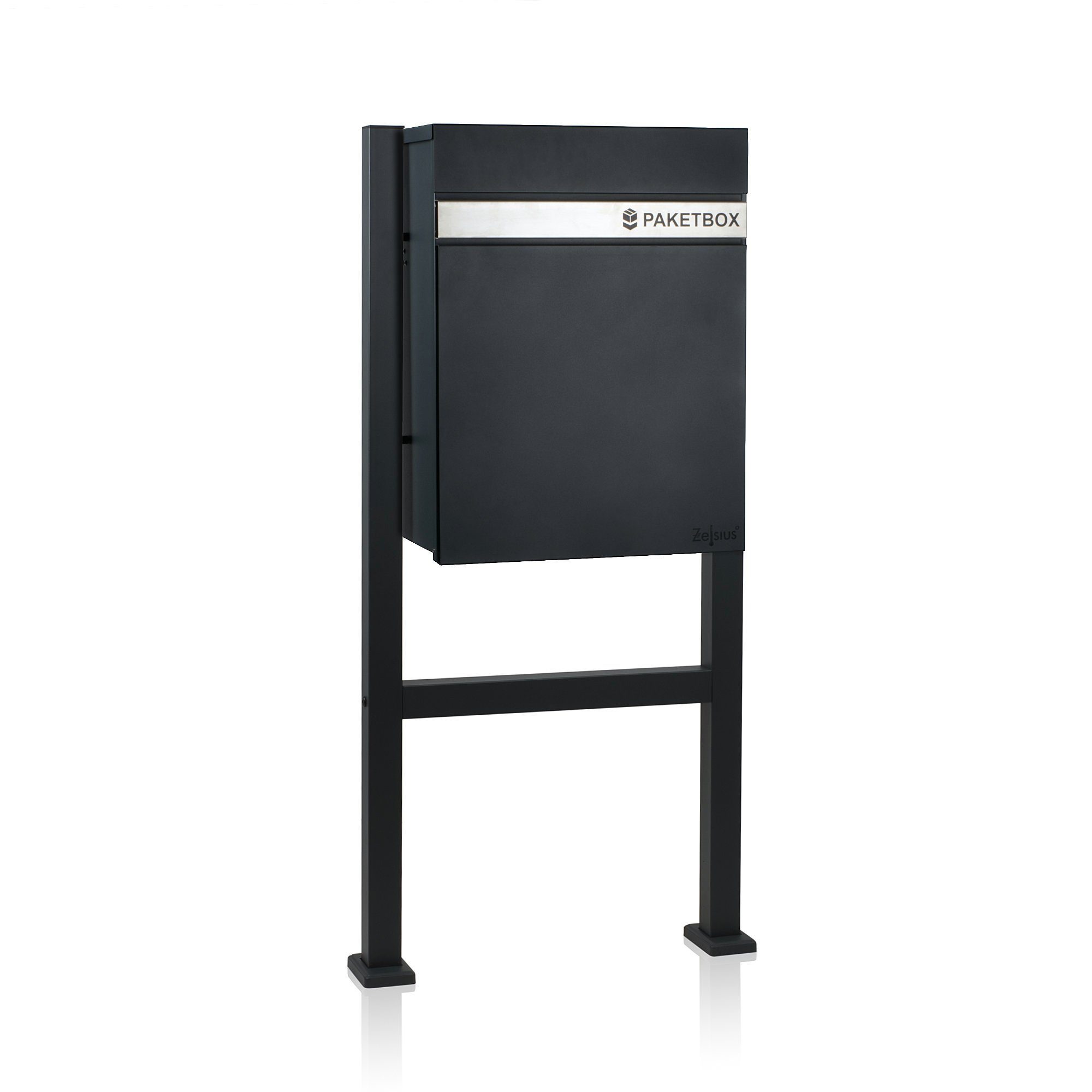 Zelsius Standbriefkasten Set mit Briefkasten Nil und Ständer, RAL 7016, mit Rückholsperre (2-teilig)