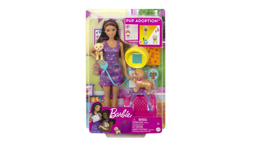 Barbie Hunde-Adoption Puppe (brünett), Spielset mit Zubehör