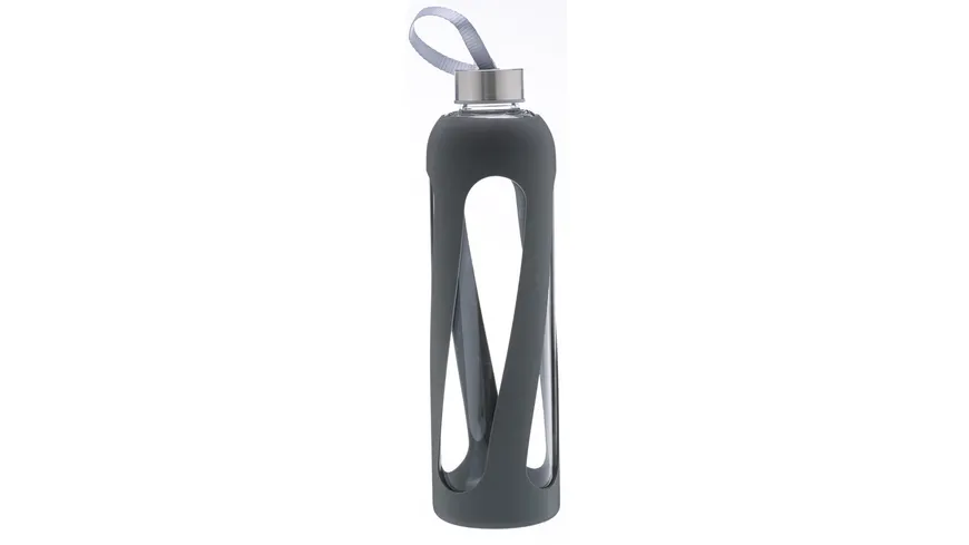 TRENDSHOP Trinkflasche aus Glas mit Silikonmantel 1l grey