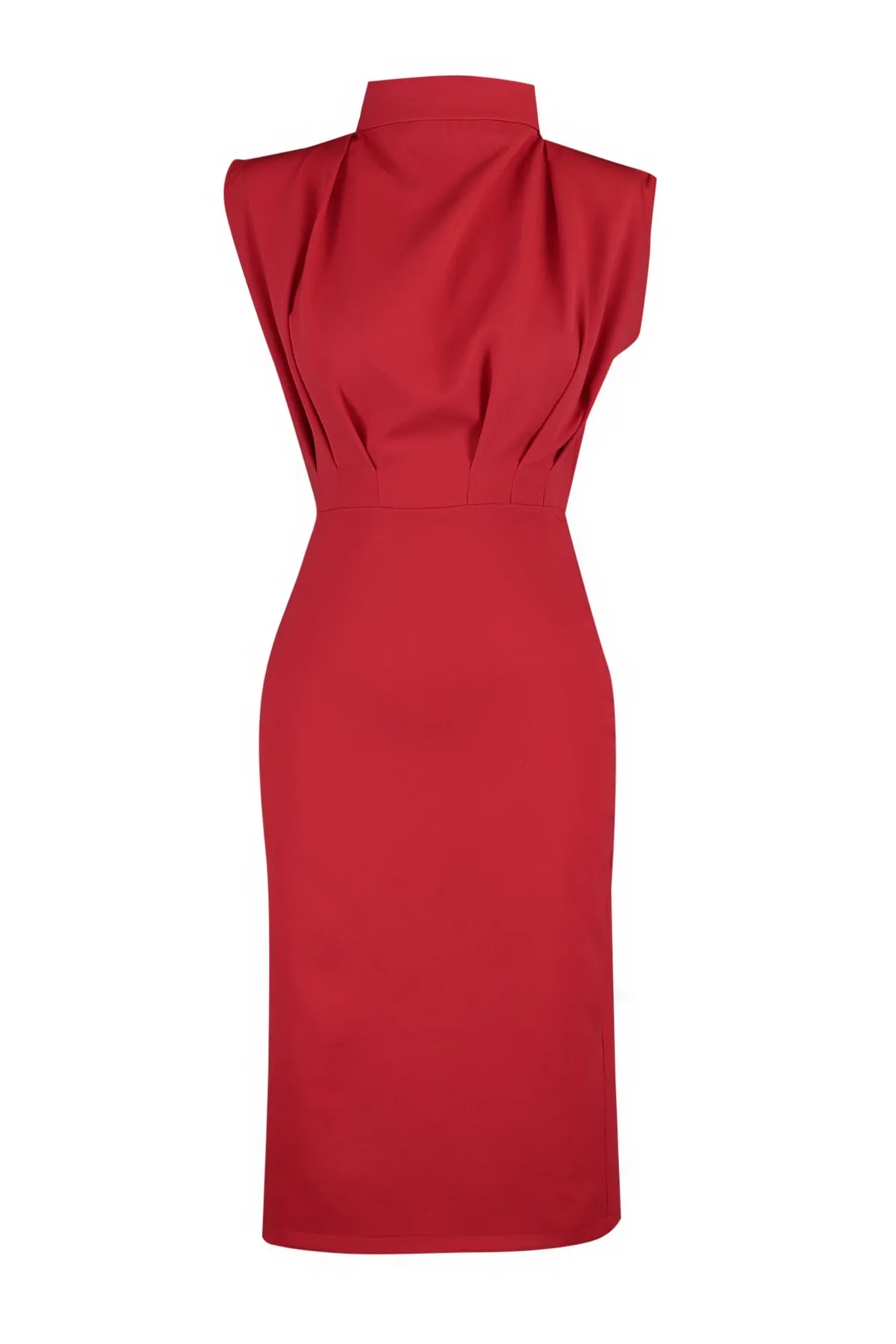 Trendyol Collection  Rotes, figurbetontes, gewebtes Kleid mit Stehkragen TWOAW20EL0311