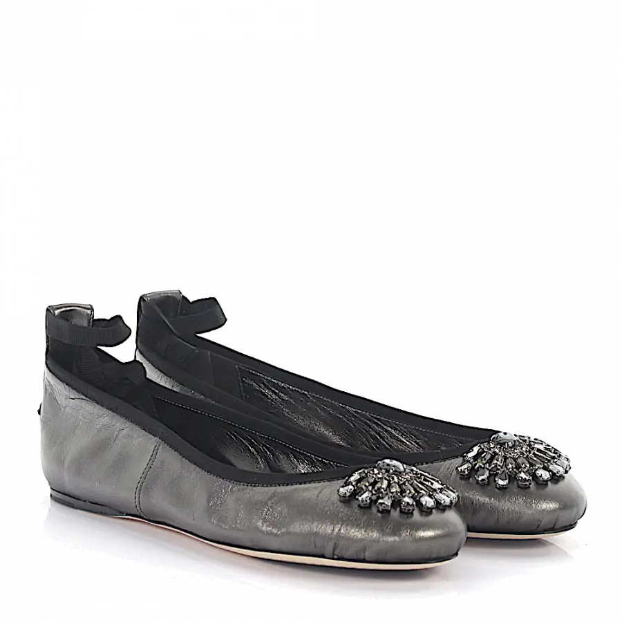 Jimmy Choo - Ballerinas Klassisch Strassbrosche grau silber - grau