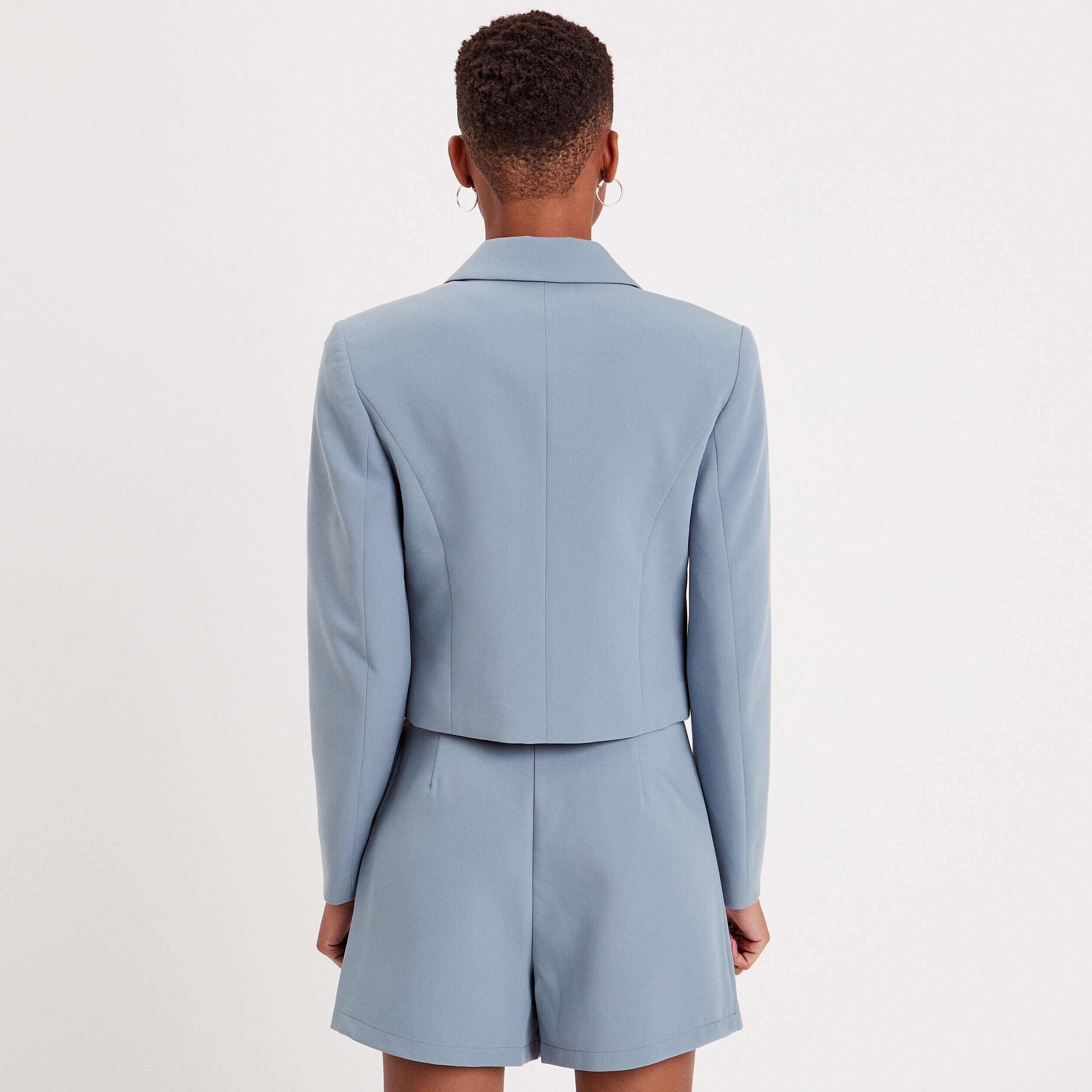 Veste blazer courte droite bleu gris femme | Cache Cache