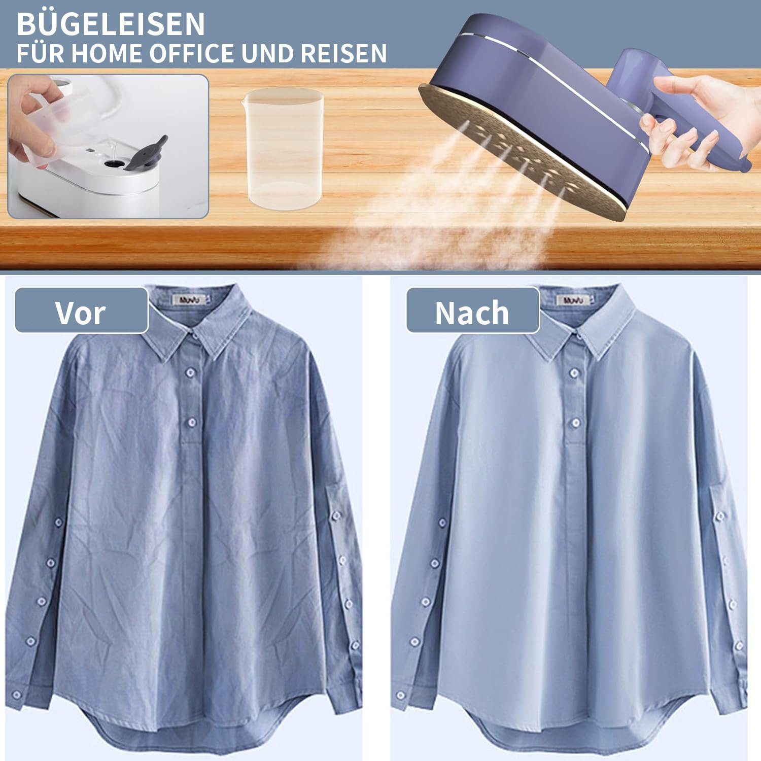 JOEAIS Reise-Dampfbügeleisen Reise Bügeleisen Mini Kabellos Dampfbügeleisen Klein 1200W 120ML, LED Display 20s Quick Heating Iron Steamer für Zuhause und Unterwegs