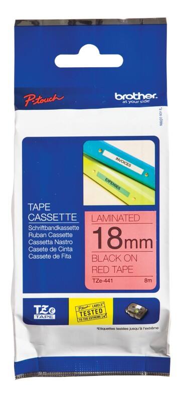 Brother TZe-441 Authentic Schriftband Selbstklebend Schwarzer Druck auf Red 18 mm x 8m