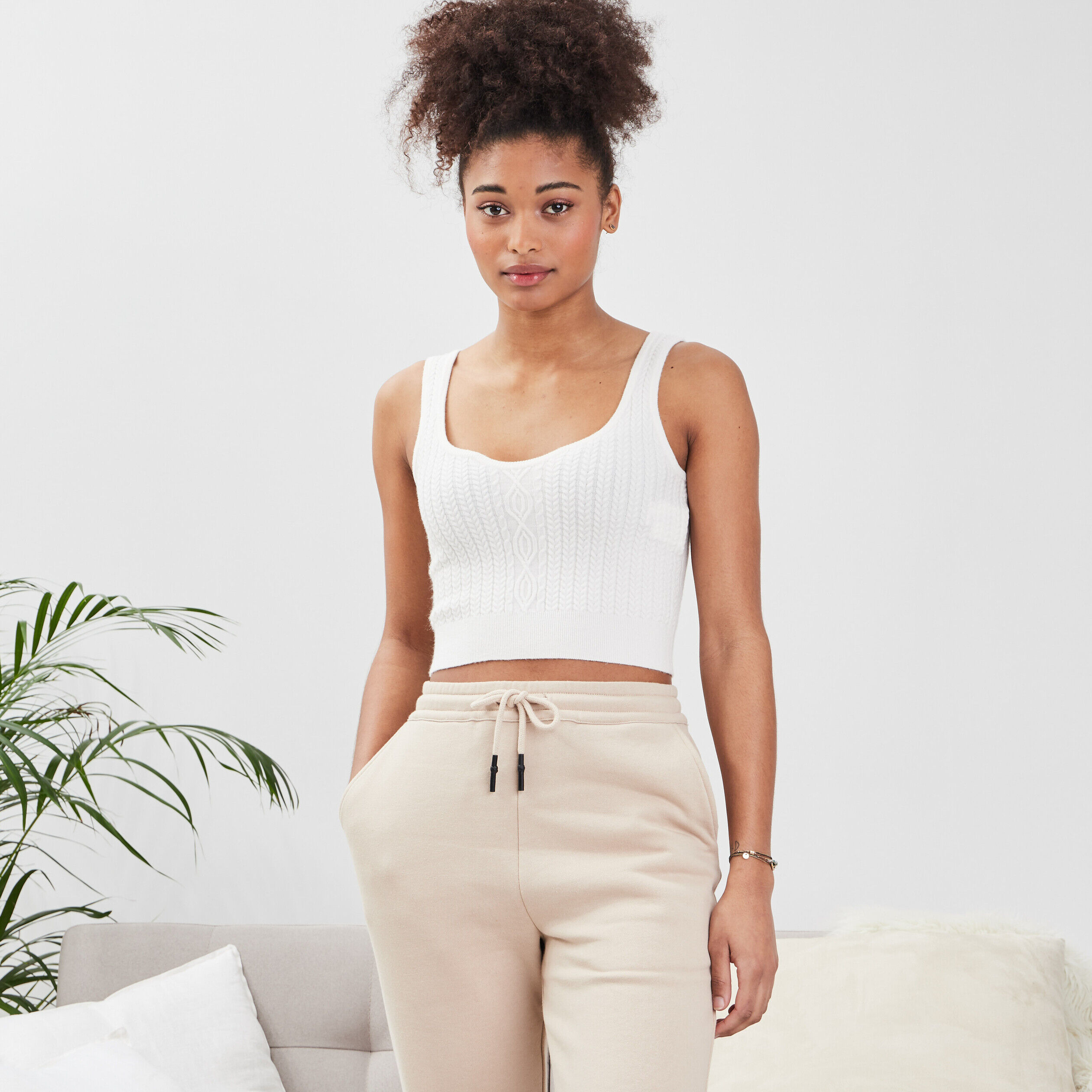 Pull bretelles larges ecru femme | Cache Cache