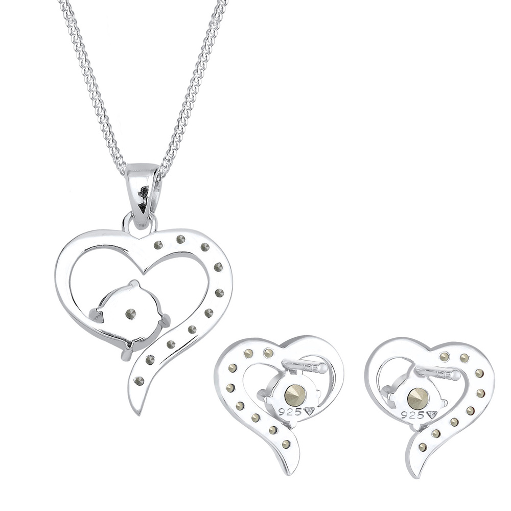 Elli Elli Ensemble de Bijoux Femmes Coeur Pendentif Set Clous d'oreilles avec Cristaux Bijoux