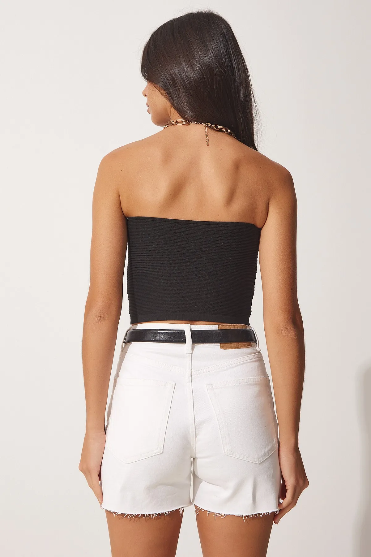 Happiness İstanbul  Schwarzes trägerloses Strick-Bustier für Damen US00907